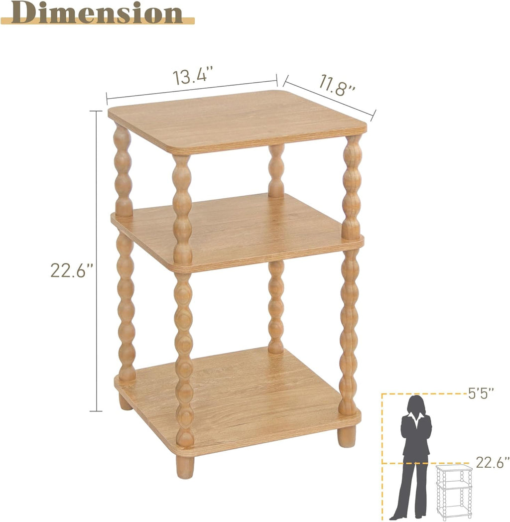 End Table, Modern Side Table with 3 Tier Open Shelf, Small Table Bed Side Tables Bedroom for Small Spaces, Living Room and Office (Rustic Walnut)