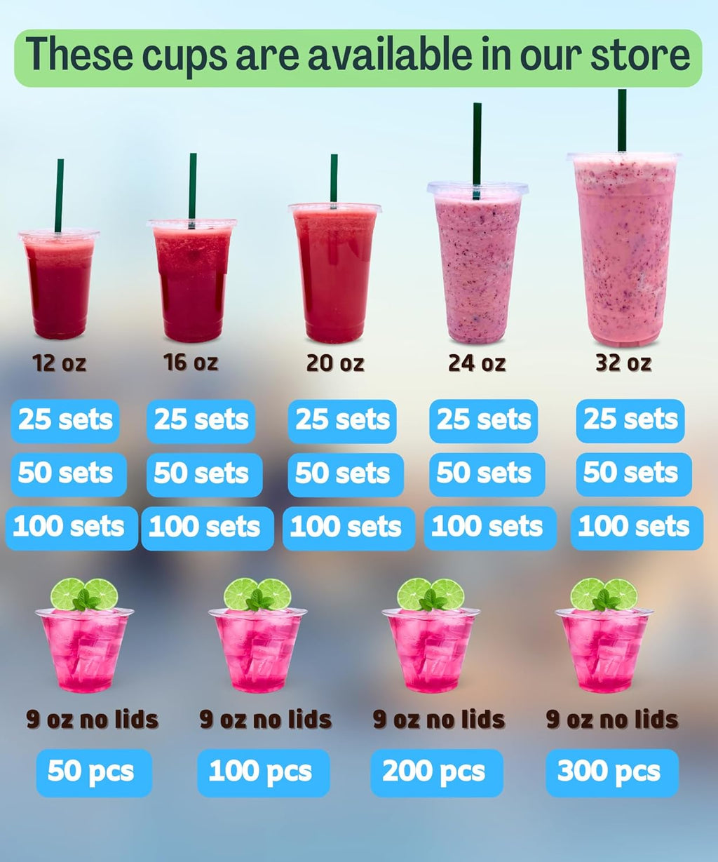 20 oz Clear Plastic Cups with Lids and STRAWS, Disposable Drinking Cups for Cold Drinks, Iced Coffee, Milkshakes, Smoothies, 25 Sets