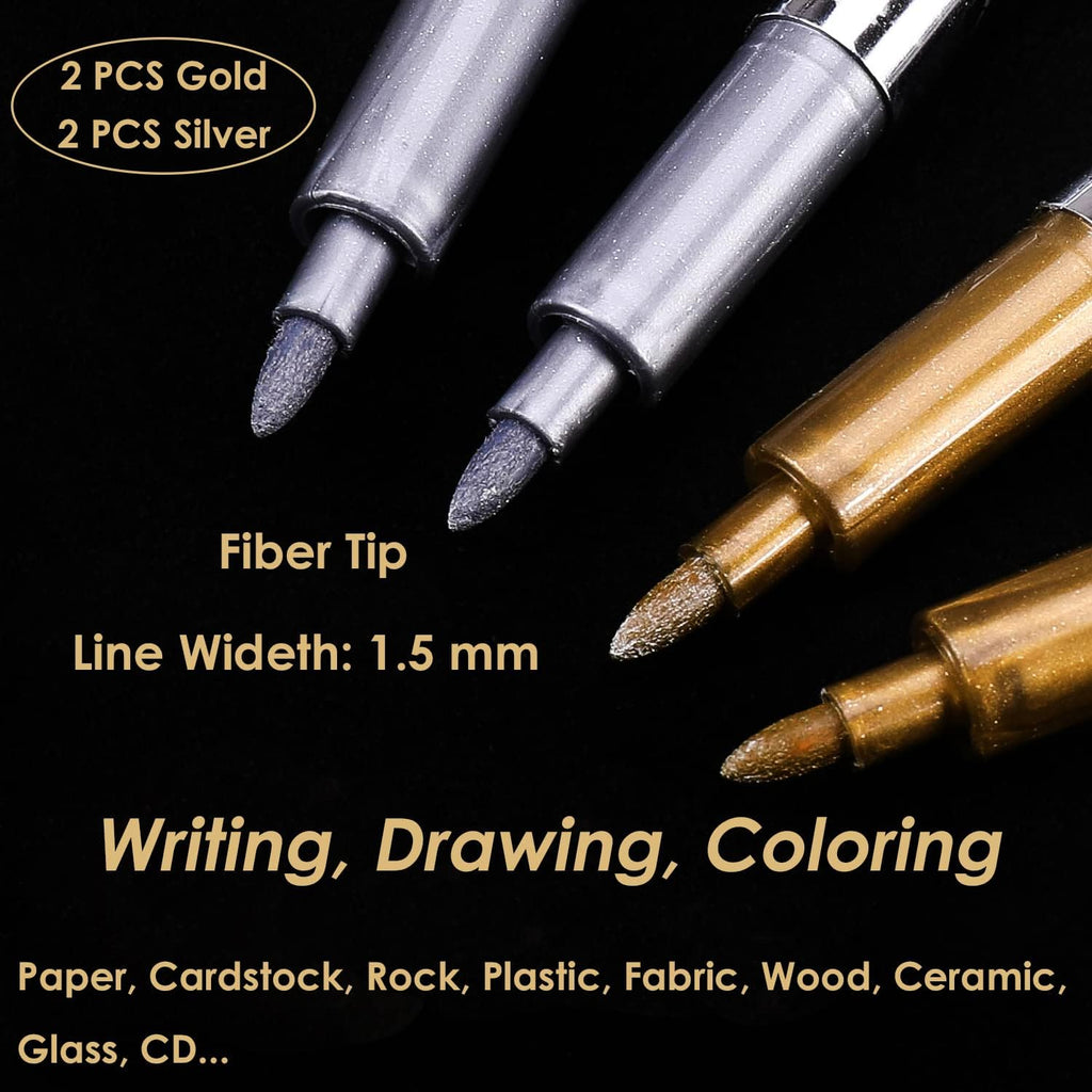 Dyvicl Metallic Markers Pens - Silver and Gold Paint Pens for Black Paper, Glass, Rock Painting, Halloween Pumpkin, Card Making, Scrapbook Album, Christmas DIY Art Craft Kids, Set of 4