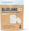 BLUELAND 100% Plastic-Free Dishwasher Detergent Tablets, 36 Count, Free & Clear, Eco-Friendly Dishwashing Pods, Natural, USDA Certified biobased