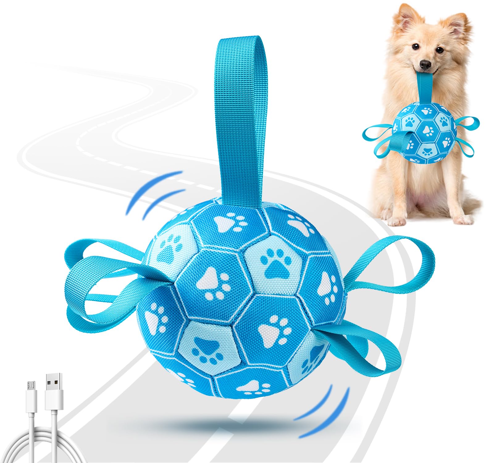 Interactive Dog Toys Dog Soccer Ball to Keep Them Busy,Durable Automatic Moving Jumping Dog Balls with Straps for Small/Medium/Large Dogs, USB Rechargeable,Not for Aggressive Chewers