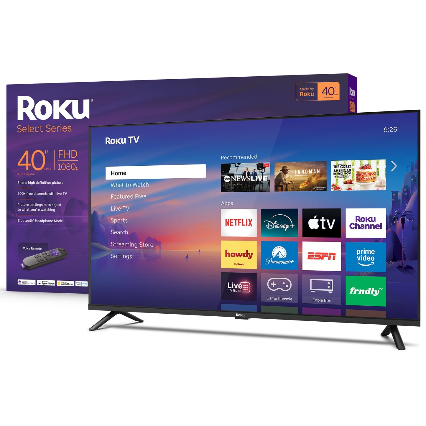 Roku Smart TV 2026 – 40-Inch Select Series, 1080p Full HD TV – Roku TV with Voice Remote – Flat Screen LED Television with Wi-Fi for Streaming Live Local News Sports & Movies, Bluetooth Headphone Mode