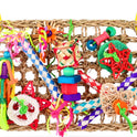 KATUMO Bird Toys, Bird Foraging Wall Toy, Edible Seagrass Woven Climbing Hammock Mat with Colorful Chewing Toys, Suitable for Lovebirds, Finch, Parakeets, Budgerigars, Conure, Cockatiel