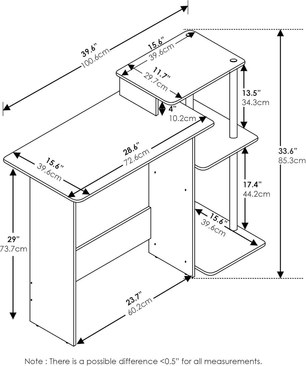 Furinno EFFICIENT Desk, Gaming Desk, with 3 Open Side Shelves, Laptop Notebook Computer Desk,Office Desk for Home Office, Study Room, Dorm, Espresso