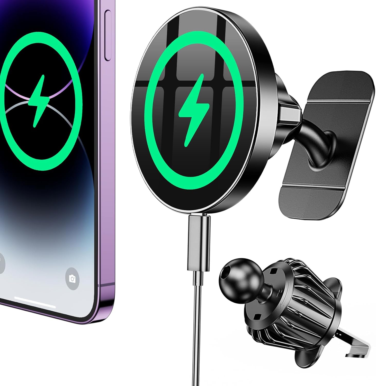 Coolpow for Magsafe Car Mount Charger【100% Stable】 15W Magsafe Car Charger Magnetic Phone Holders for Your Car Accessories for Women Men car Phone Holder Wireless Car Charger for iPhone