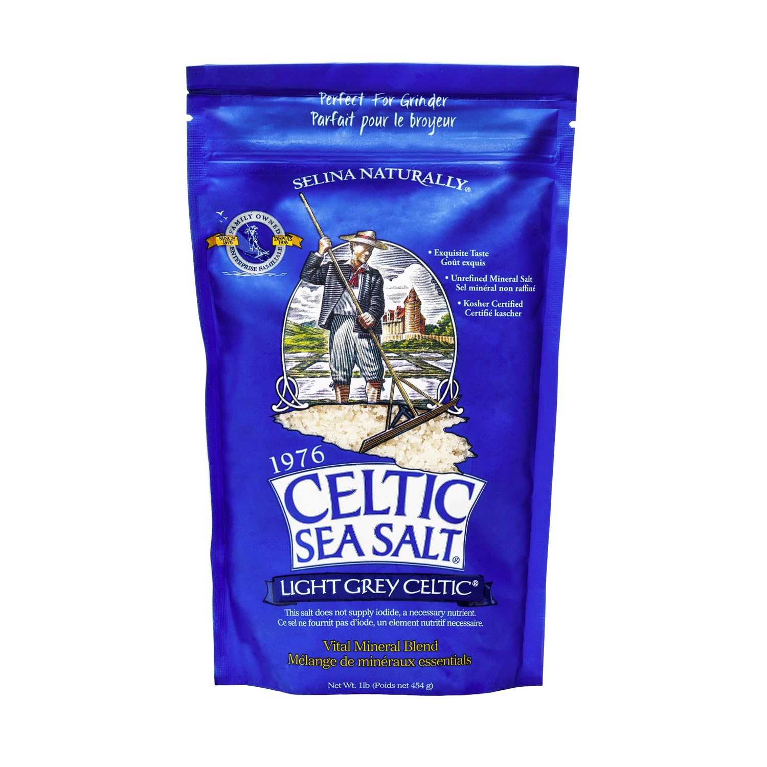 Celtic Sea Salt, Light Grey Mineral Sea Salt, 1 Pound Resealable Bag Unrefined Hydration, Hand-Harvested, Vital Minerals, Family Founded Since 1976