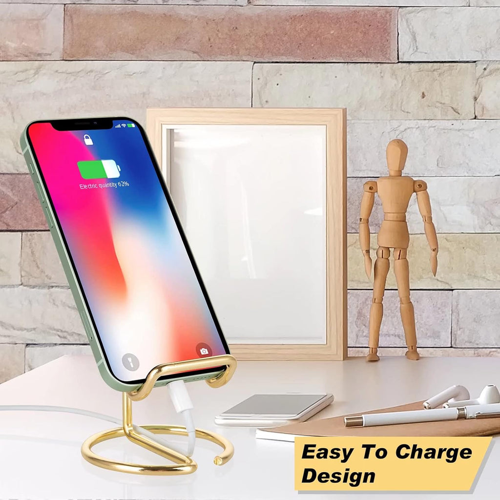 Cell Phone Stand for Desk, Cute Metal Gold Cell Phone Stand Holder Desk Accessories, Compatible with All Mobile Phones, iPhone, iPad