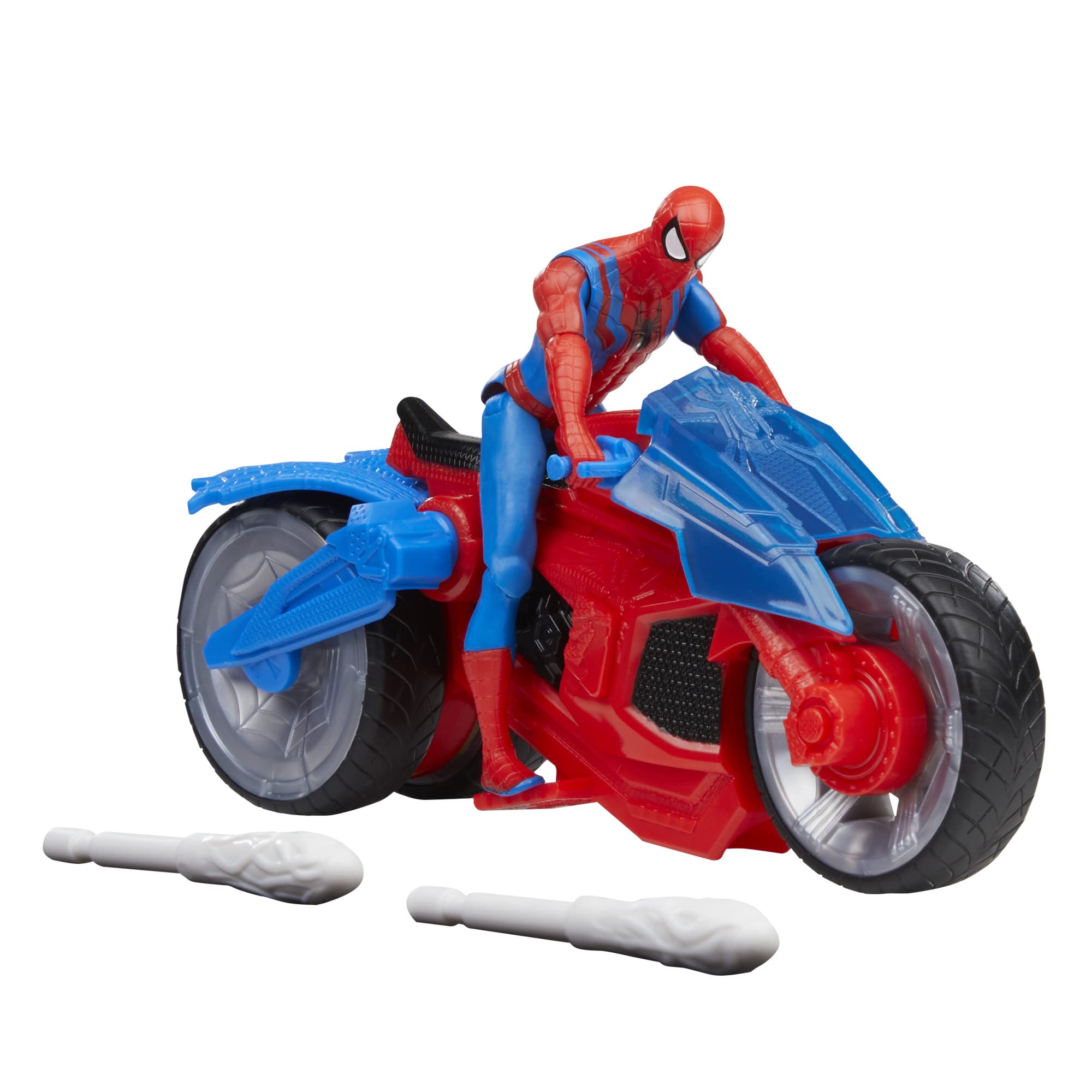 Marvel Spider-Man Web Blast Cycle, 4-Inch Action Figure with Vehicle and 2 Web Projectiles, Kids Playset for Ages 4 and Up