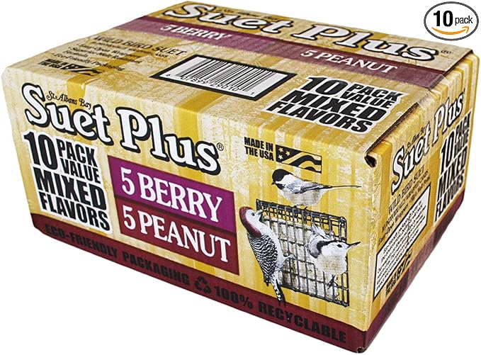 ST. ALBANS BAY SUET PLUS Suet Cake Variety Packs | 11 oz. Wild Bird Suet Cakes | (Peanut and Berry, 10 Pack)