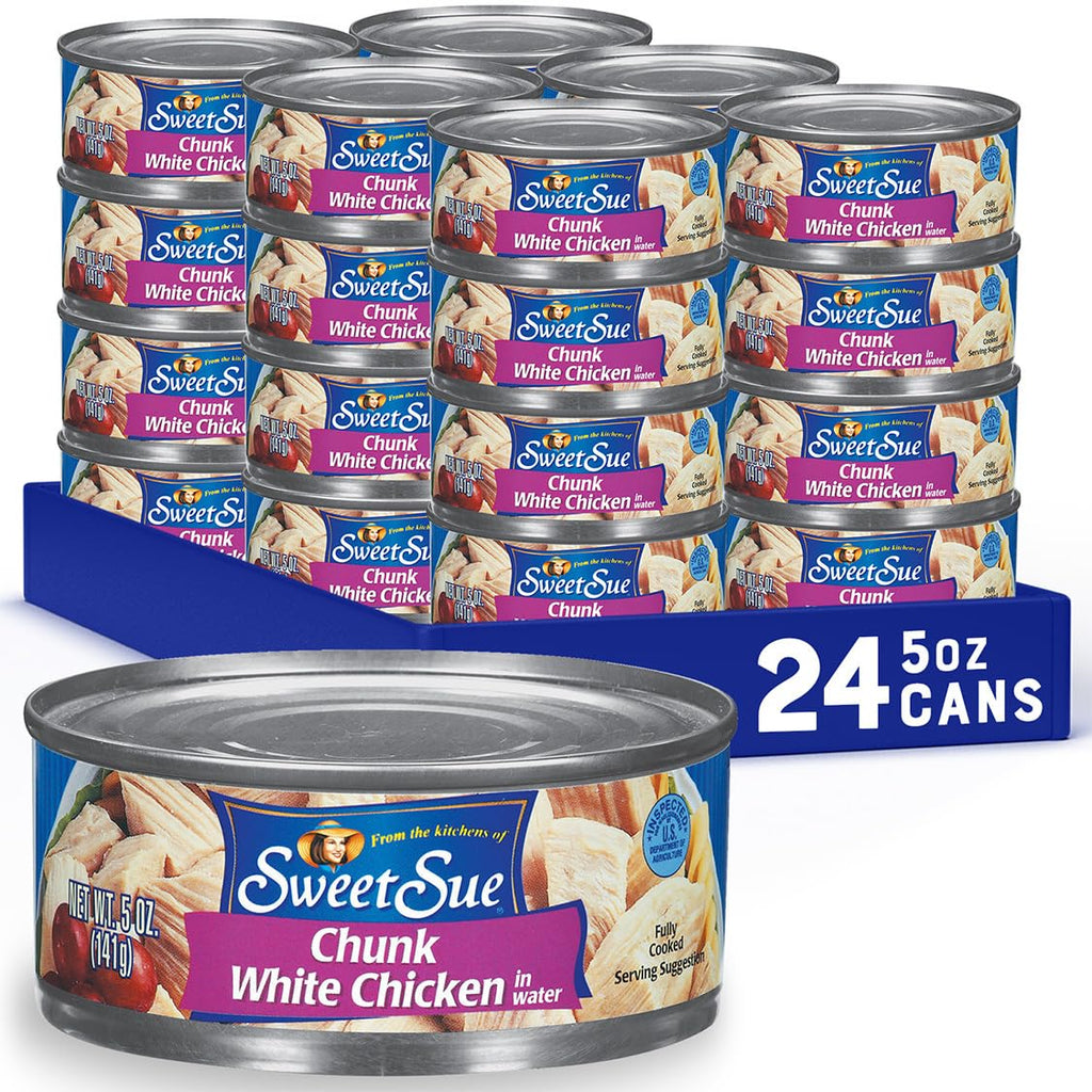 Sweet Sue Canned Chicken Breast with Rib Meat in Water - 11g Protein per Serving - Gluten Free, Keto Friendly - White Chicken Chunks Great for Snack, Lunch or Dinner Recipes - 5 oz (Pack of 24)