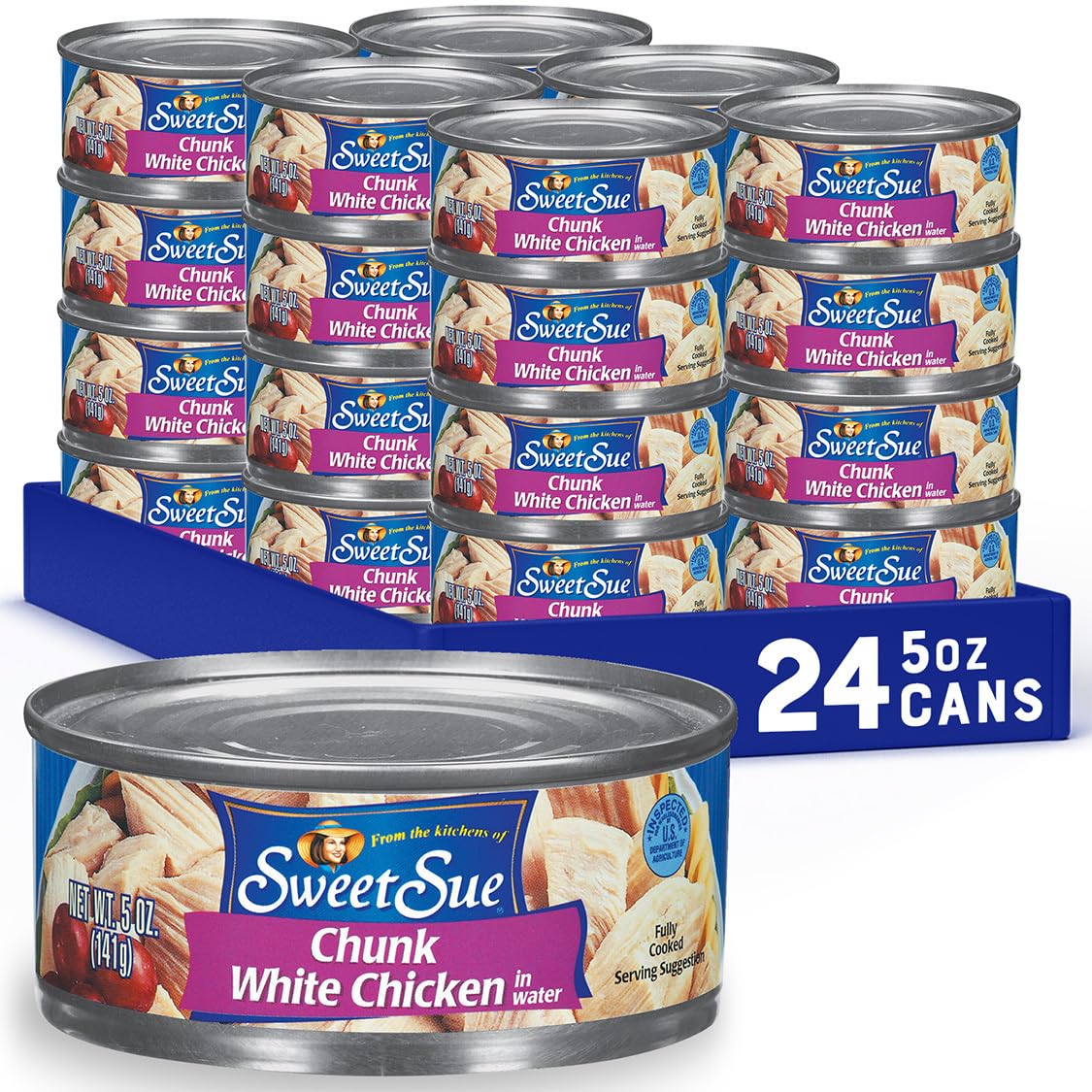 Sweet Sue Canned Chicken Breast with Rib Meat in Water - 11g Protein per Serving - Gluten Free, Keto Friendly - White Chicken Chunks Great for Snack, Lunch or Dinner Recipes - 5 oz (Pack of 24)