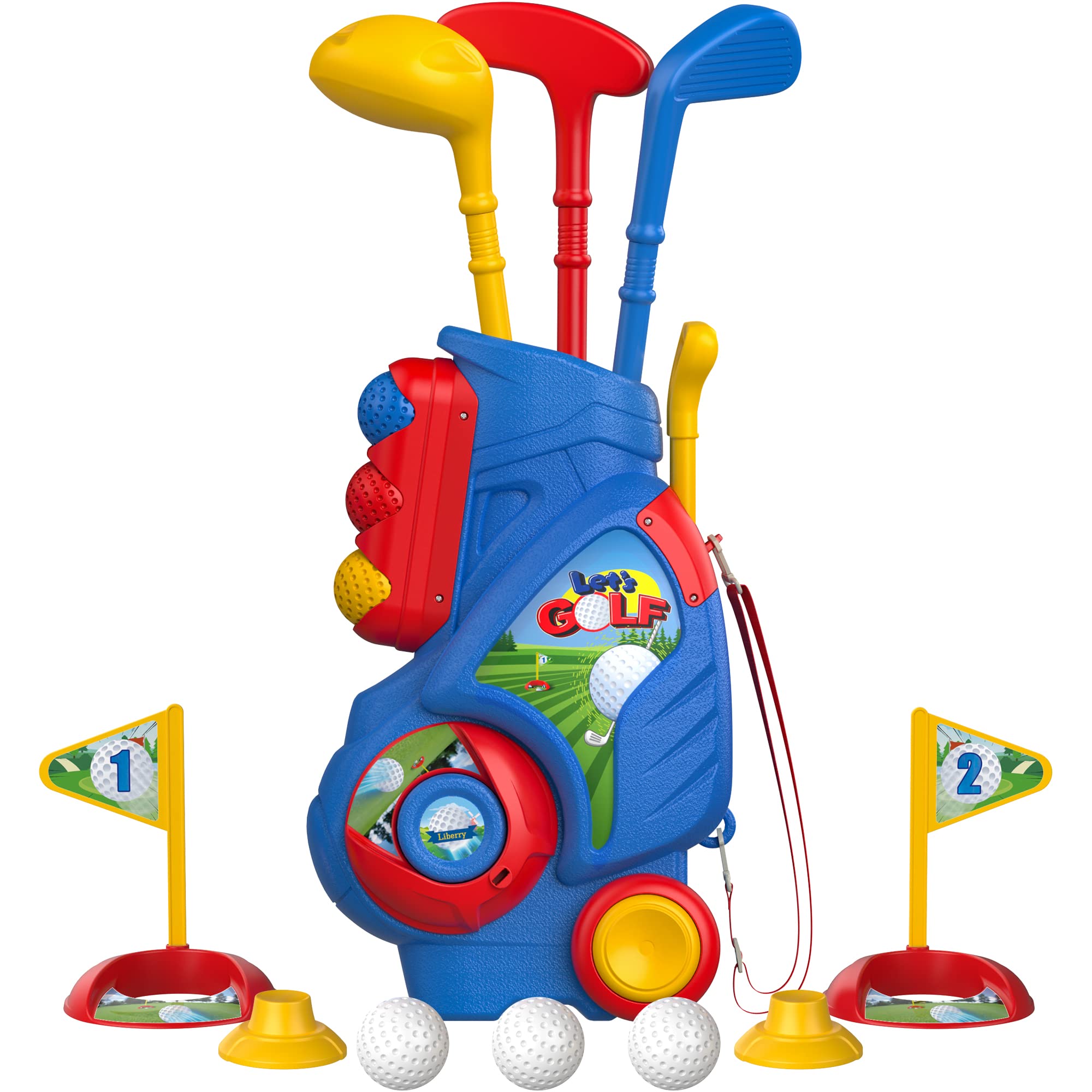 Liberry Toddler Golf Set, Upgraded Kids Golf Cart with Unique Shoulder Strap Design, Indoor Outdoor Sports Toys Gifts for Boys Girls 1 2 3 4 Years Old