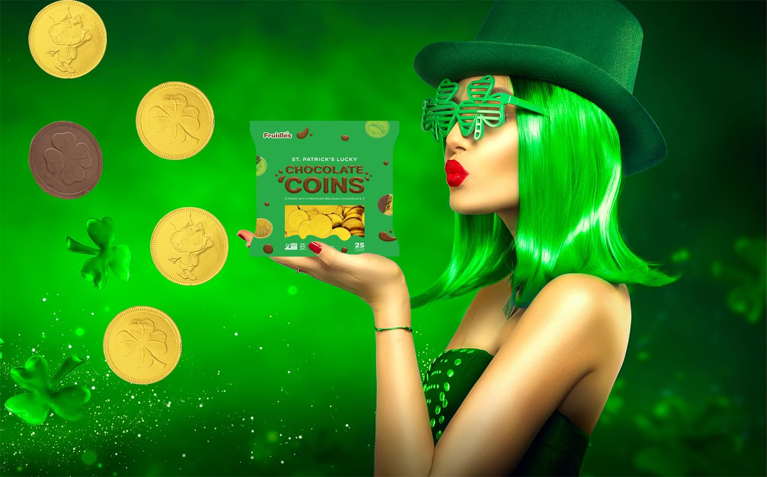 St. Patrick's Day 25 Milk Chocolate Coins Lucky Gold Coins Foils, Shamrock Clover Leprechaun Premium Belgian Milk Chocolate Coins Bag Nut-Free (25-Pack)