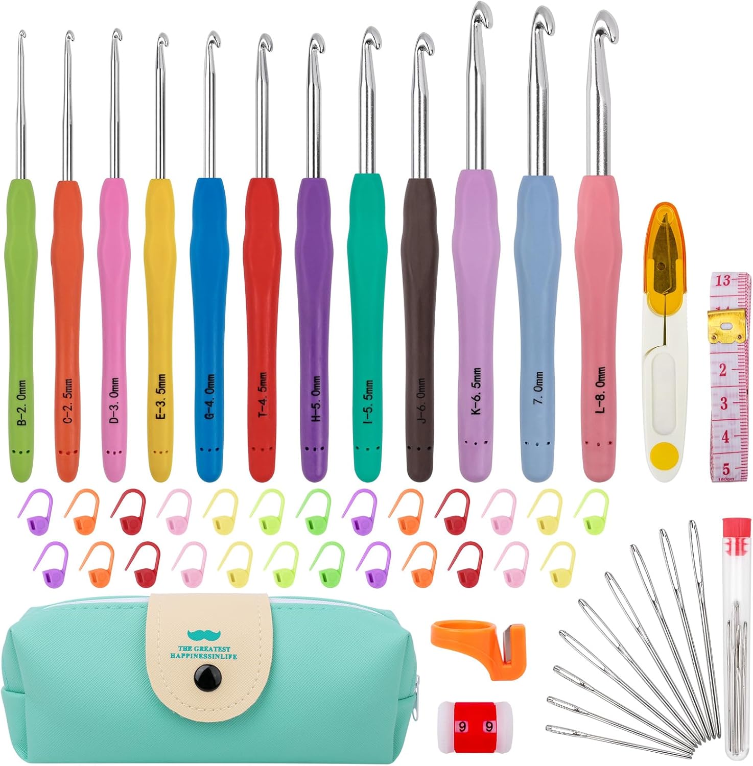 Crochet Hooks 12 Sizes Crochet Hook Set, 51 Pack Yarn Crochet Kit for Beginners, Knitting Needles with Ergonomic Handles for Arthritic Hands, Crochet Needle Kit with Blue Case for Crocheters