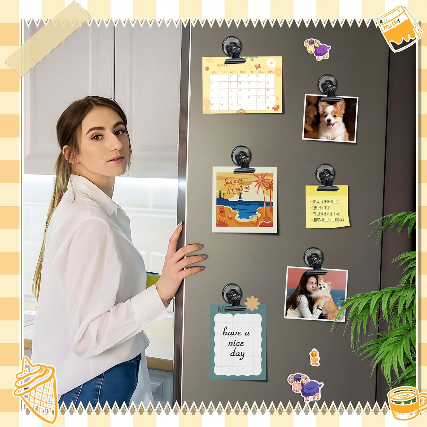 Grtard 12 Pack Magnetic Clips, Fridge Magnets Refrigerator Magnets, Strong Magnetic Clips Heavy Duty, Whiteboard Magnet Clip for Office Home Classroom Organization Kitchen Accessories Black