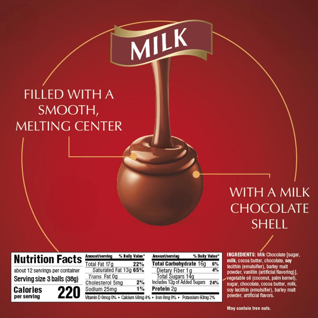 Lindt LINDOR Milk Chocolate Candy Truffles, Milk Chocolate with Melting Truffle Center, 15.2 oz. Bag