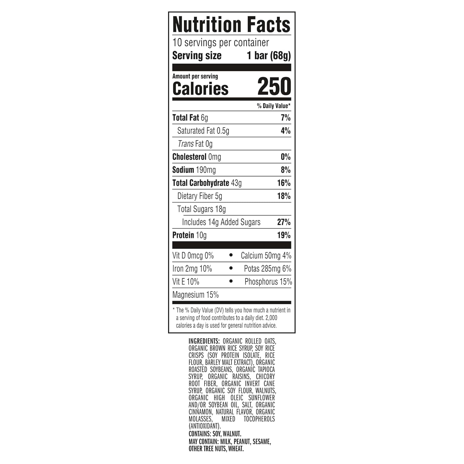 CLIF BAR - Energy Protein Bars - Oatmeal Raisin Walnut - Made with Organic Oats - Energy Bars - Non-GMO - (10 Pack)