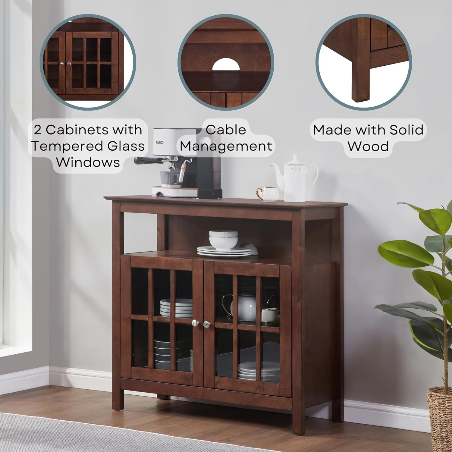 Convenience Concepts Big Sur Highboy TV Stand 36" - Modern Entertainment Center For TVs up to 40", Storage Cabinet for Dining, Living Room, & Entryway, Console Hall Table with Shelves, Espresso