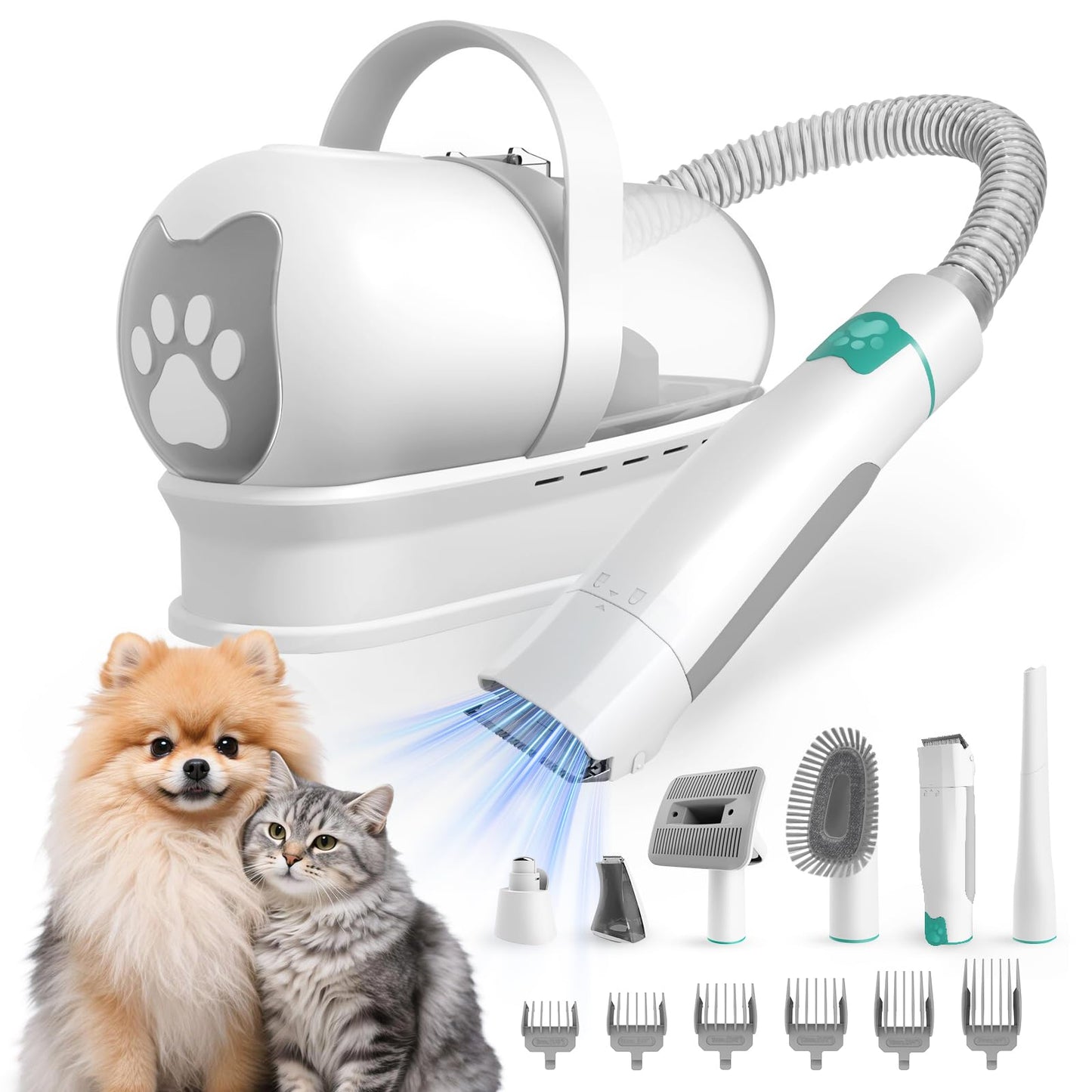 Dog Grooming Kit, Pet Grooming Vacuum with Pet Clipper Nail Grinder, Dog Hair Vacuum with 6 Pet Grooming Tools for Dogs Cats Shedding Grooming