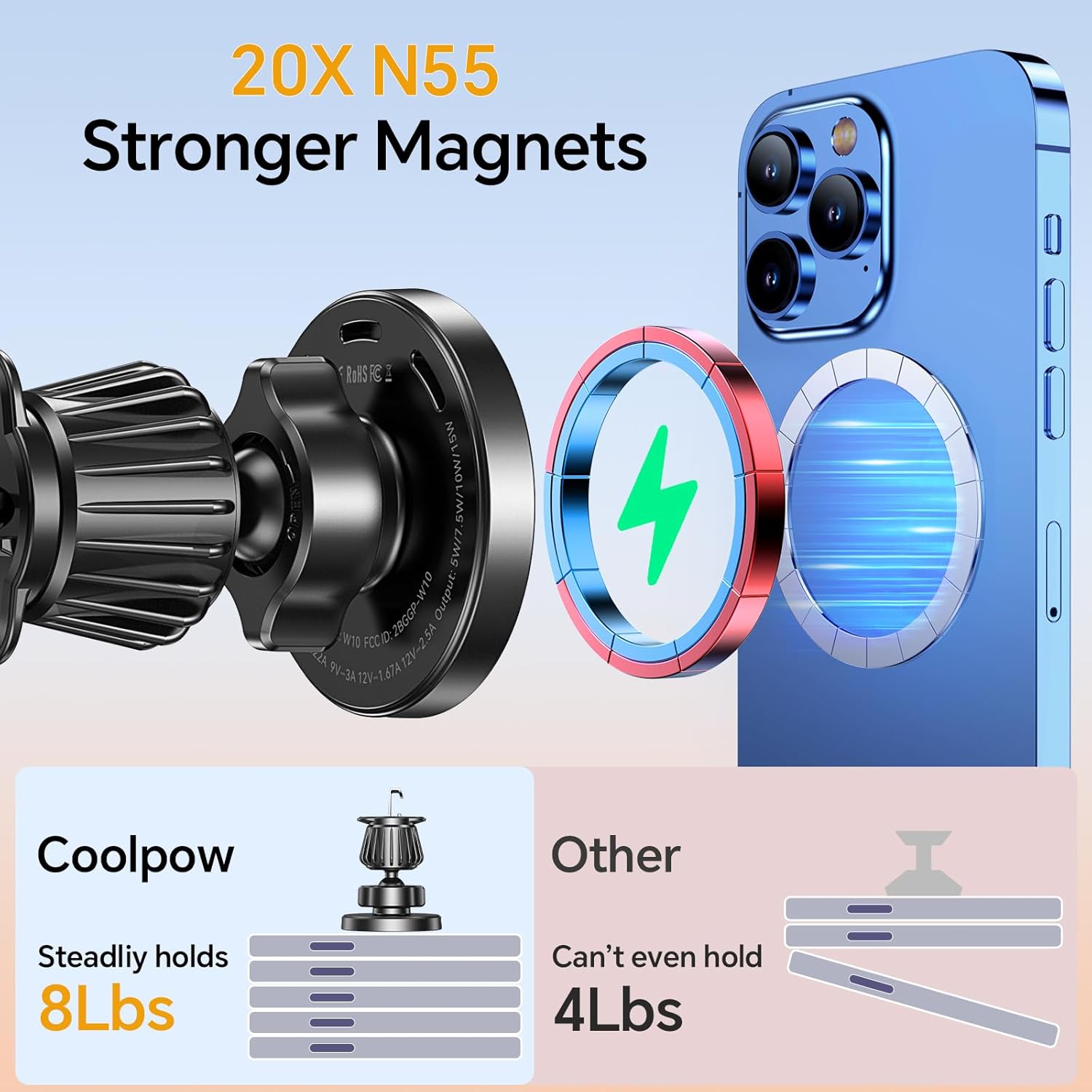 Coolpow for Magsafe Car Mount Charger【100% Stable】 15W Magsafe Car Charger Magnetic Phone Holders for Your Car Accessories for Women Men car Phone Holder Wireless Car Charger for iPhone