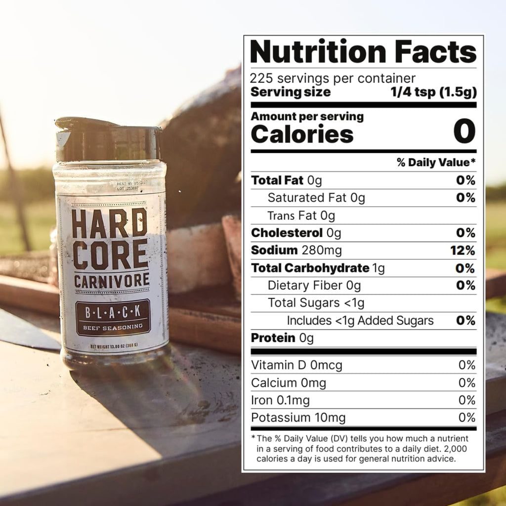 Hardcore Carnivore Black: Activated Charcoal Meat Seasoning Rub (13 oz Shaker) Texas-Made, Blend for Steak, Brisket, Burgers, BBQ, Grilling and Smoking