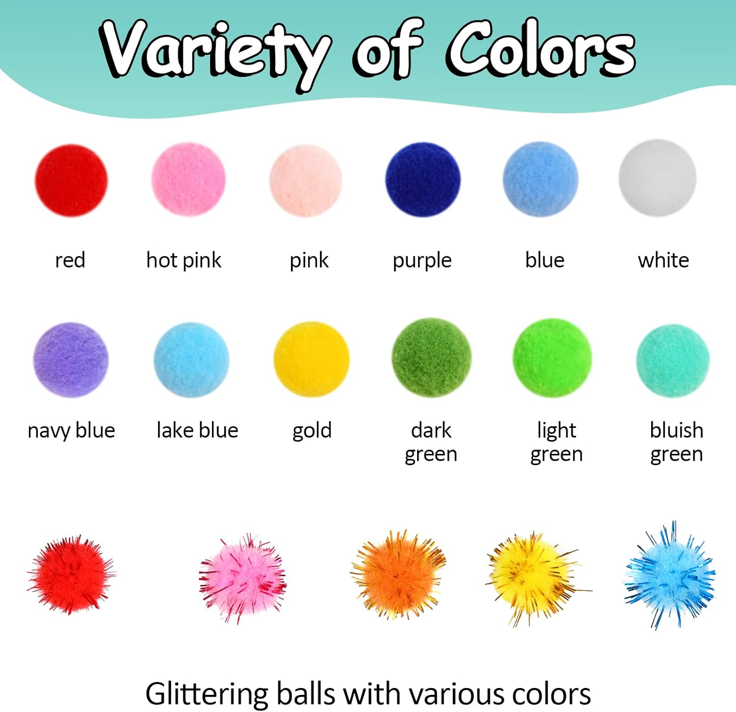 900 PCS Pom Poms, Multicolor Bulk Pom Poms Arts and Crafts, Soft and Fluffy Craft Pom Poms, Assorted Sizes Pompoms, for Arts and Craft Making Decorations