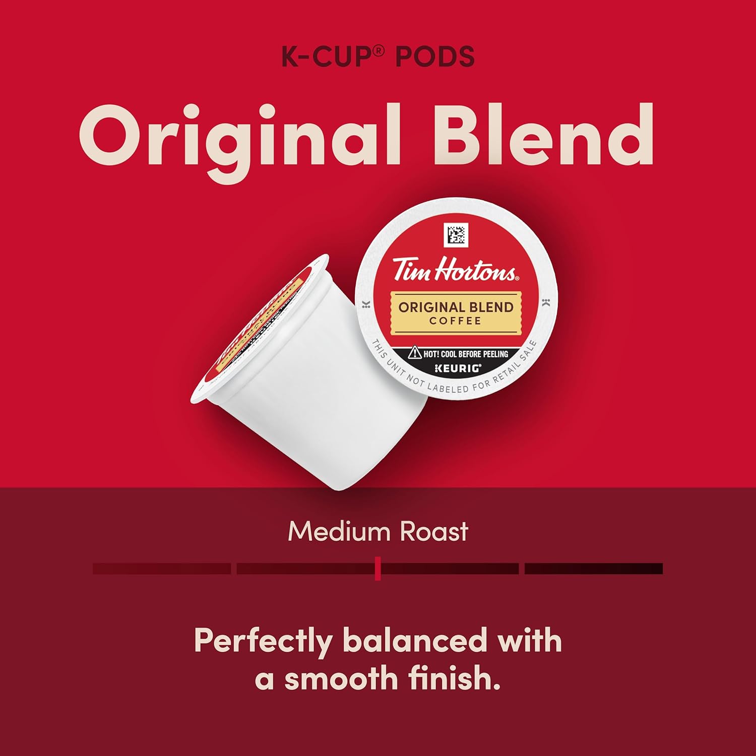 Tim Hortons Original Blend, Medium Roast Coffee, Single-Serve K-Cup Pods Compatible with Keurig Brewers, 100ct K-Cups