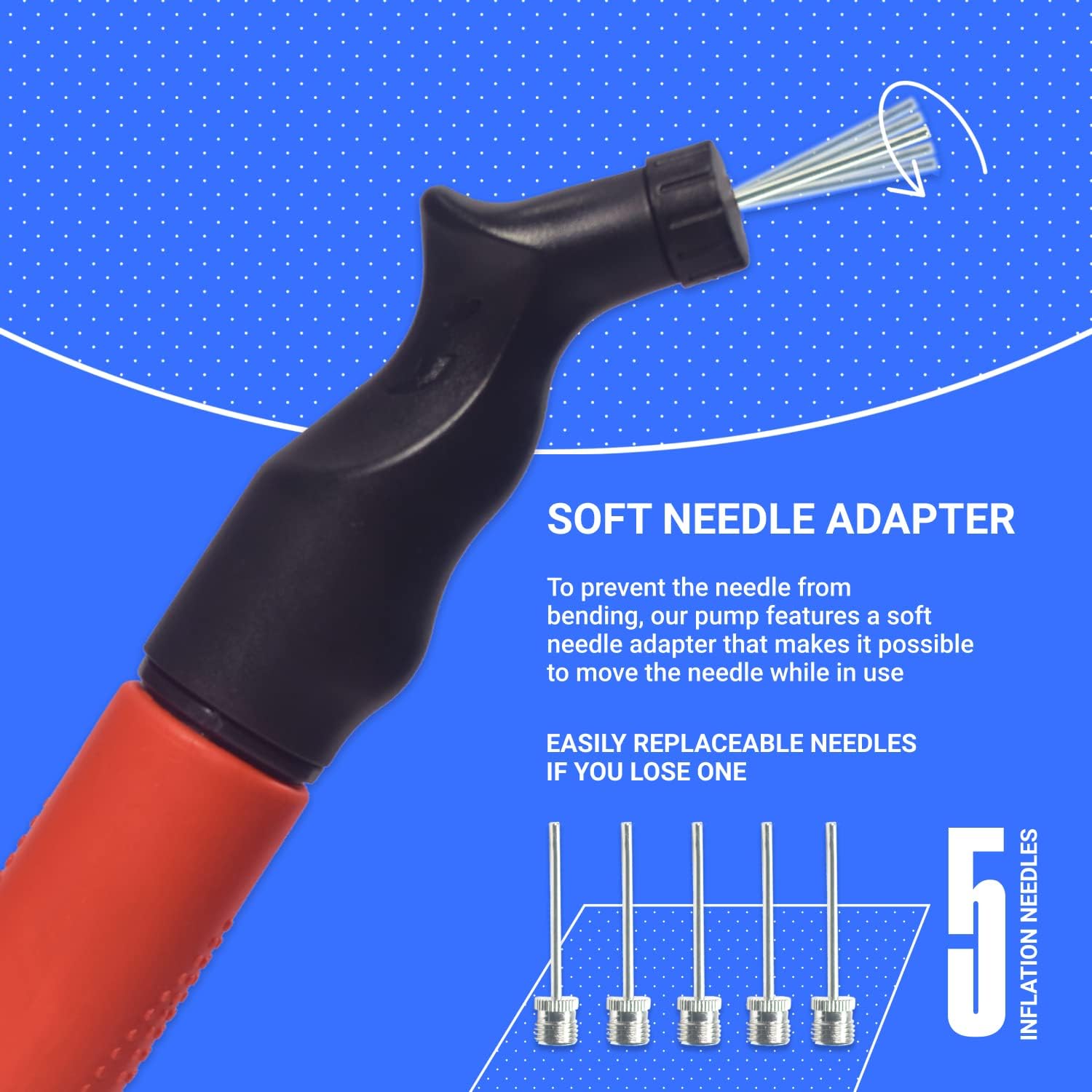 SPORTBIT Ball Pump for Sports Balls - Push & Pull Inflating System - Hand Pump for All Exercise Balls - Volleyball Pump, Basketball Inflator, Football & Soccer Ball Air Pump - Goes with 5 Needles Set