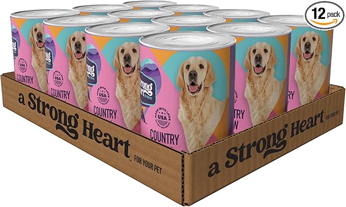 A Strong Heart Wet Dog Food Cans, Country Beef Stew with Peas & Carrots — Stew-Style Cuts, All Life Stages, Complete & Balanced, Made in USA, 13.2 oz (Pack of 12)