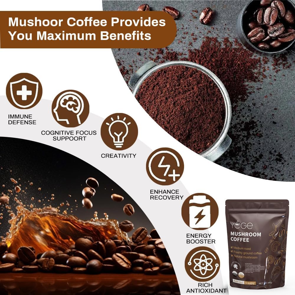 Mushroom Coffee, Instant Mushroom Coffee with Cordyceps, Reishi, King Trumpet, Shitake, Turkey Tail, Lions Mane for Energy, Focus, Positive Mood & Immune Support (30 Servings)