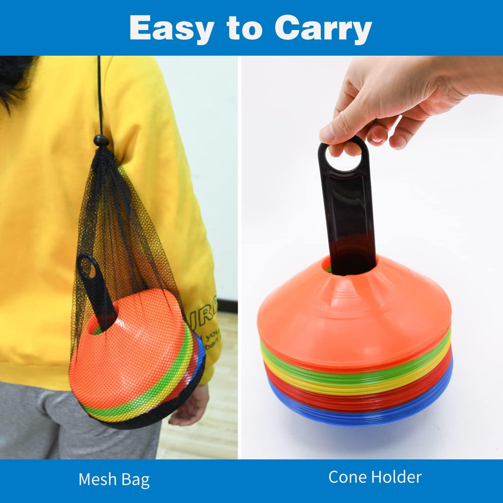 25/50/100pcs Disc Cones, Agility Soccer Cones with Carry Bag and Holder, Soccer Cones for Sports Training, Football, Soccer, Basketball, Coaching, Practice Equipment, 5 Color