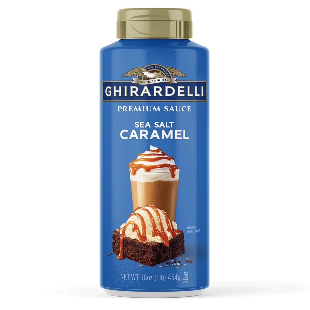 GHIRARDELLI Premium Dessert Sauce 16 oz Bottle, Sea Salt Caramel – Smooth Salted Caramel for Desserts & Drinks