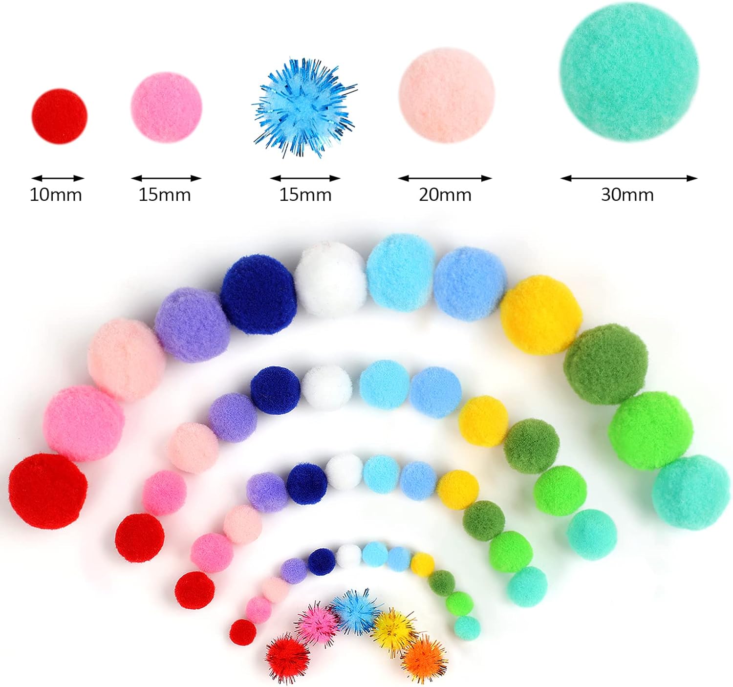 900 PCS Pom Poms, Multicolor Bulk Pom Poms Arts and Crafts, Soft and Fluffy Craft Pom Poms, Assorted Sizes Pompoms, for Arts and Craft Making Decorations
