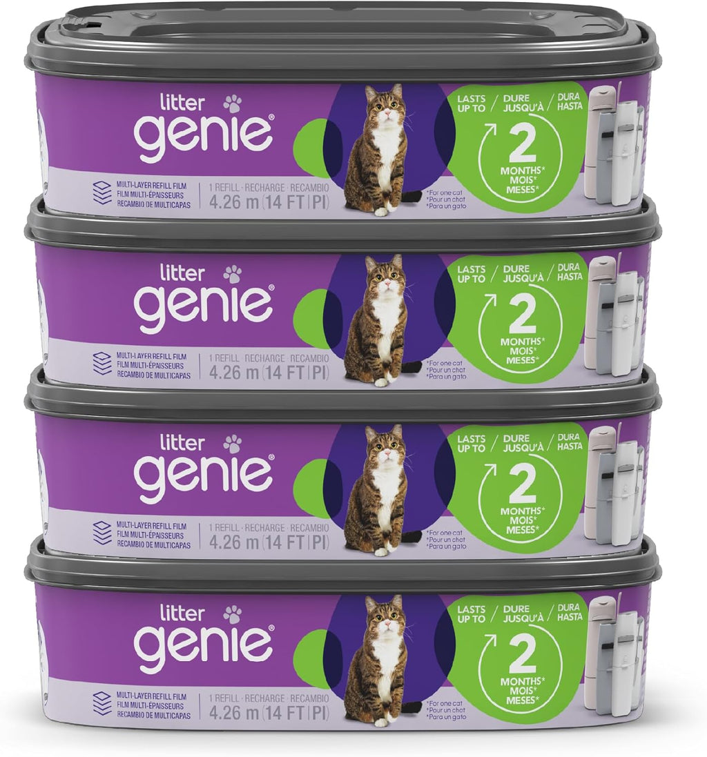Litter Genie Refill Bags (4-Pack) | Multi-Layers of Odor-Barrier Technology | 1 Square Refill Cartridge Lasts Up to 2 Months Per Cat