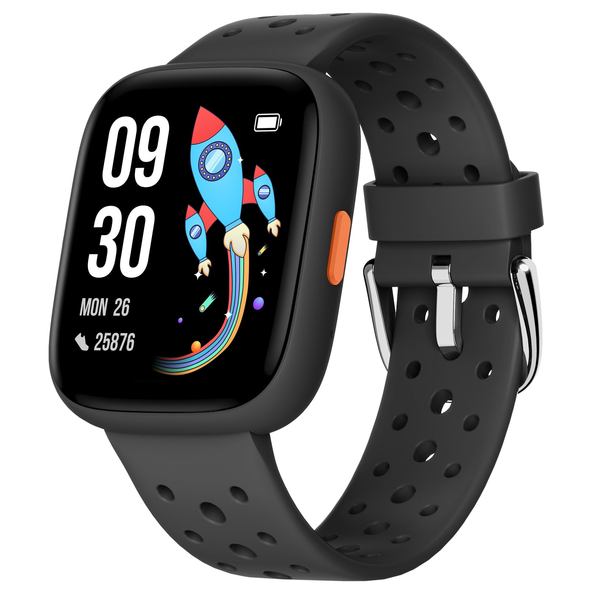 BIGGERFIVE Smart Watch for Kids, 1.8" Fitness Tracker Watch Pedometer, Heart Rate, Sleep Monitor, IP68 Waterproof, Calorie Step Counter, Puzzle Games with/Without APP for Girls Boys Teens 5-16, Black