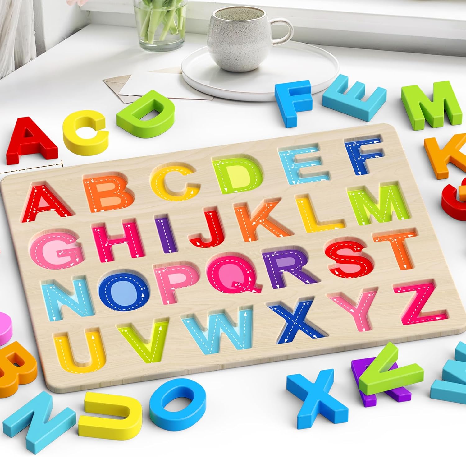 Alphabet Puzzles, Wooden Puzzles for Toddlers, ABC Shape Puzzles for Kids, Preschool Learning Activities, Gift for Girls Boys
