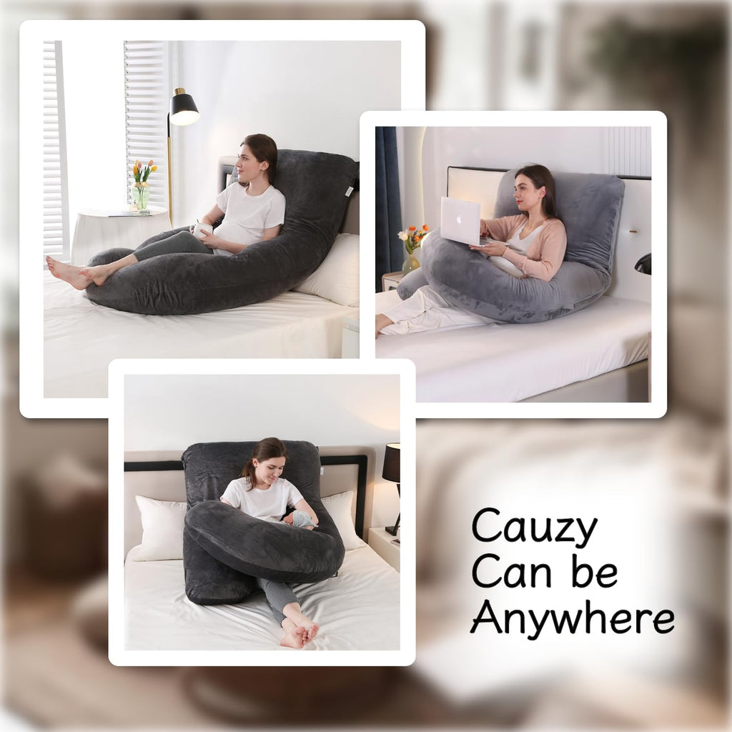ALLOPERA Pregnancy Pillow, Full Body 57 Inch Maternity Pillow with Removable Washable Cover - Sleep Support for Legs, Back, Neck, Shoulder, HIPS, Belly for Pregnent Women, Black Grey Velvet Cover