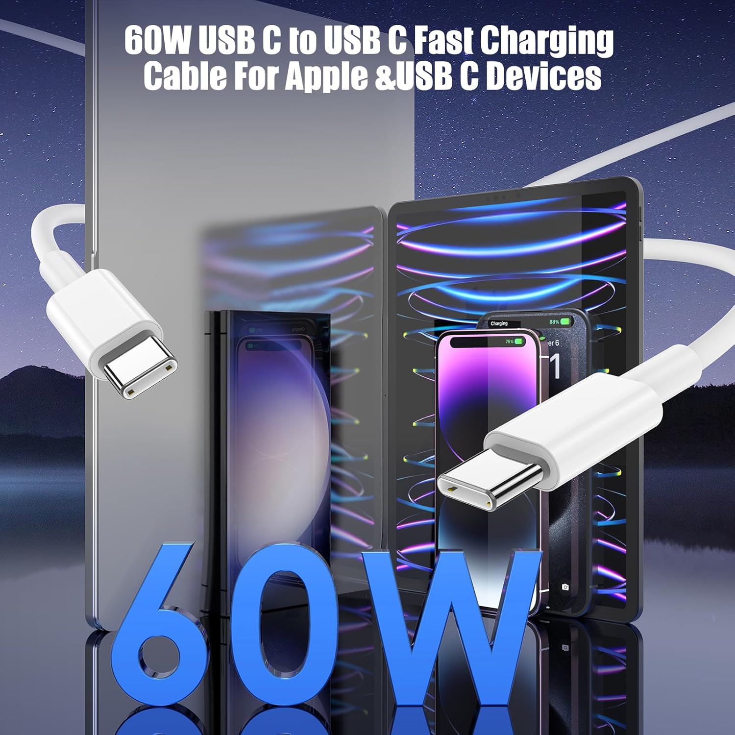 3-Pack 6.6FT 60W USB C to USB C Cable, Type C to Type C Cable,Fast Charging Cable for iPhone Air 17 16e 16 15 Pro Plus Pro Max，for Galaxy S25/S24, for iPad Pro/Air/mini, for MacBook Pro/Air and More