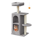Feandrea Cat Tree, Small Cat Tower for Indoor Cats, Plush Cat Caves with Perch, Scratching Posts, for Small Spaces, Kittens, Light Gray UPCT005G01