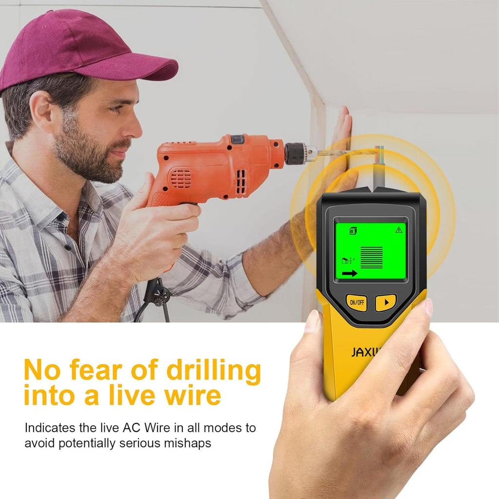 Stud Finder Wall Scanner - 5 in 1 Stud Finder Tool w/Microprocessor Chip and HD LCD Display, Stud Detector Beam Finders for the Center and Edge of Wood AC Wire Metal Studs Joist Pipe (Yellow Pear)