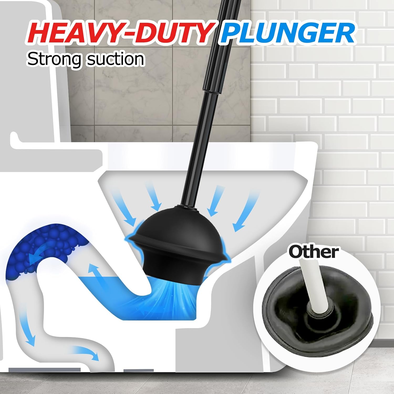 2 in 1 Toilet Plunger and Brush Set，Extended Handle Plunger，Toilet Bowl Brush Plunger Set, Bathroom Cleaning Tools ，Toilet Brush Plunger Combo，Cleaning Brush，Bathroom Cleaning Supplies