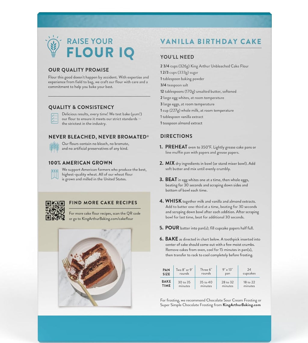 King Arthur, Cake Flour Unbleached and Unenriched, Non-GMO Project Verified, No Preservatives, 2 Pounds
