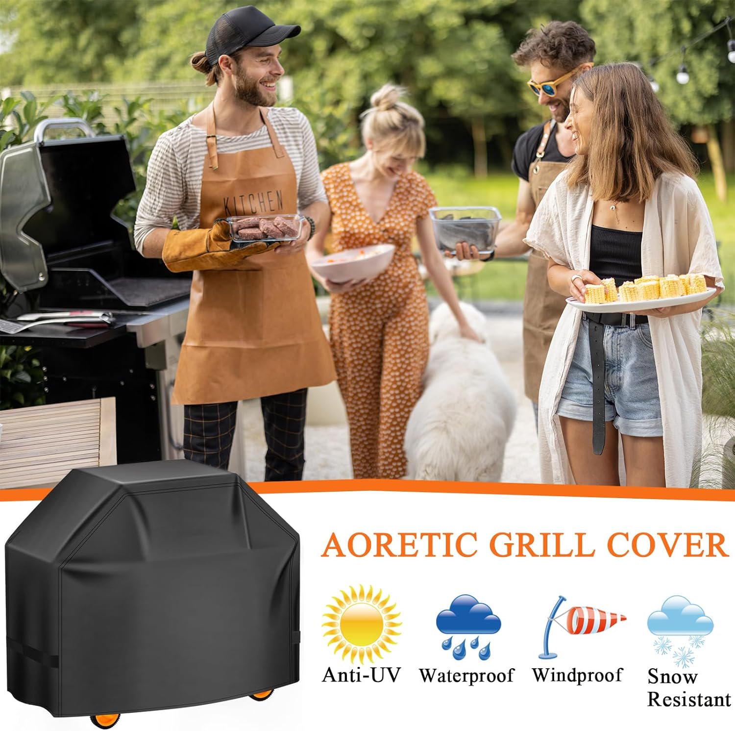 Grill Cover, 58 inch BBQ Gas Grill Cover for Outdoor Grill, Charbroil Grill Cover Barbecue Waterproof, Anti-UV for Weber Char-Broil Monument, Dyna-glo Nexgrill Spun Polyester