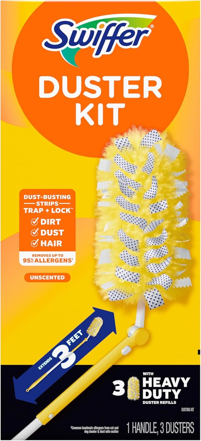 Swiffer Duster Heavy Duty 3 ft Extendable Handle Starter Kit with 3 Refills
