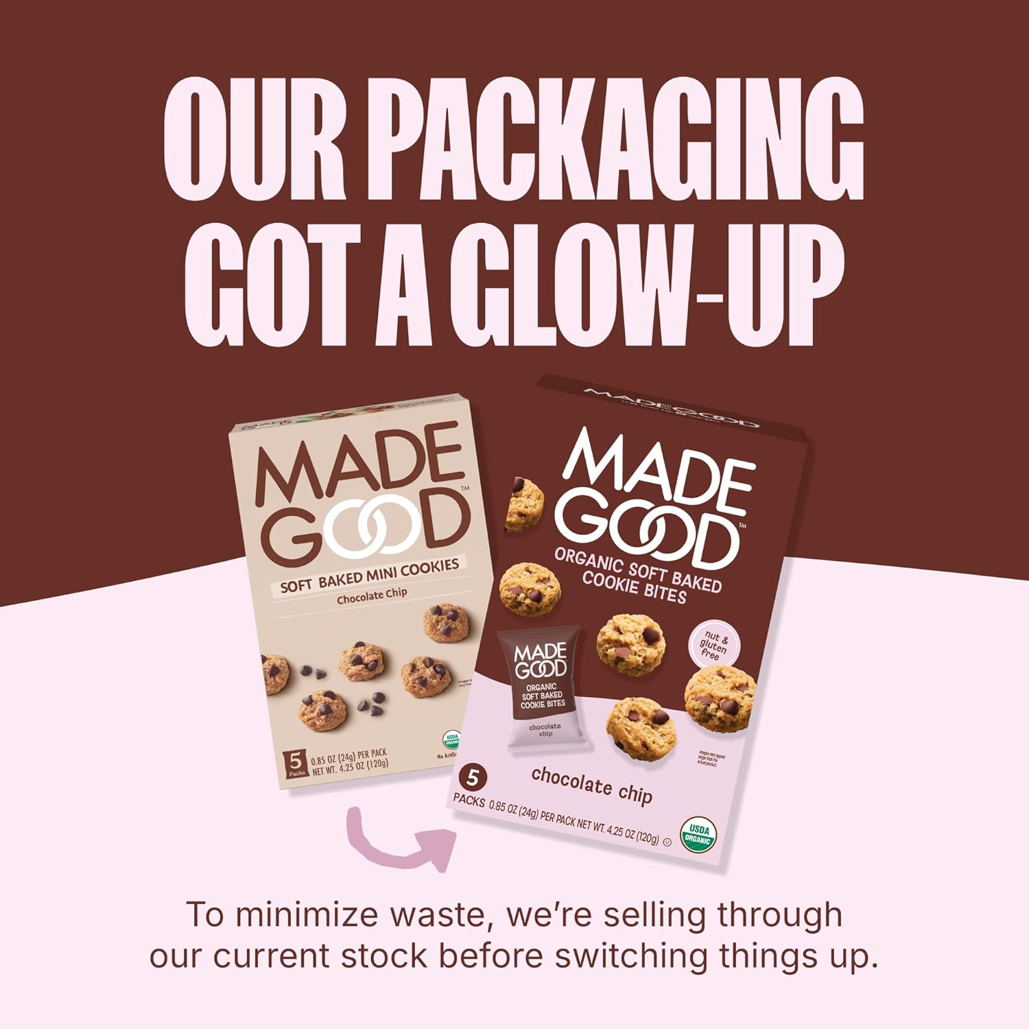 MadeGood Soft Baked Chocolate Chip Mini Cookies, Gluten Free & Safe For School Snacks, 30 Count