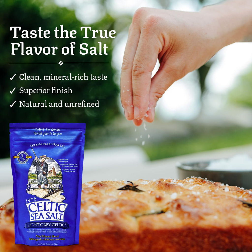 Celtic Sea Salt, Light Grey Mineral Sea Salt, 1 Pound Resealable Bag Unrefined Hydration, Hand-Harvested, Vital Minerals, Family Founded Since 1976