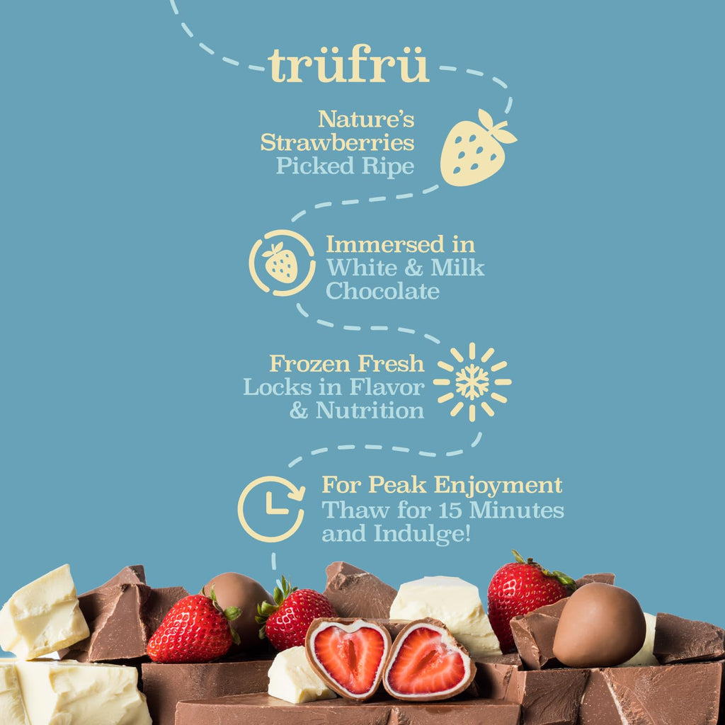 Tru Fru Nature's Strawberries Hyper-Chilled in White & Milk Chocolate, 8 Ounce Bag