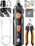 Whisper Quiet Dog Nail Grinder with 4 LED Lights, Safe & Stress-Free for Sensitive Dogs Cats of All Breeds & Sizes, 3 Grinding Bits, 3-Speed, Pet Nail Trimmers, Rechargeable Painless Grooming Kit