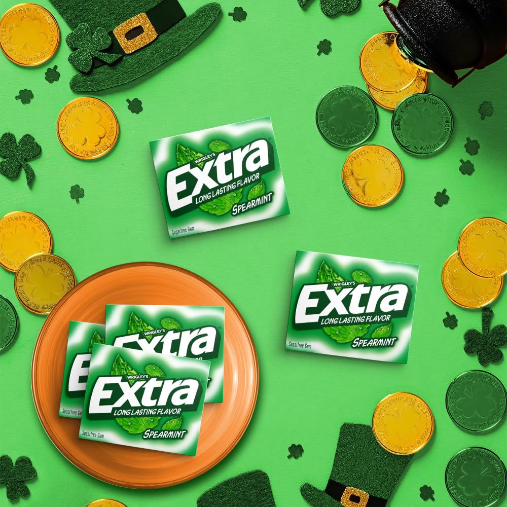 Extra Gum Spearmint Sugarfree Gum Bulk, Individually Wrapped, Perfect for Long Lasting Fresh Breath at School, Work & Travel 15 Count, Pack of 10