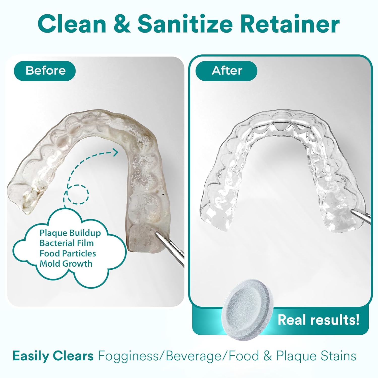Weiss Naturals Retainer Cleaner Tablets, Invisalign Cleaner, Remove Stains, Odors & Plaque, PERSULFATE FREE Night Guard & Denture Cleaner 1-Month Supply, 30 Mint Scented Tablets